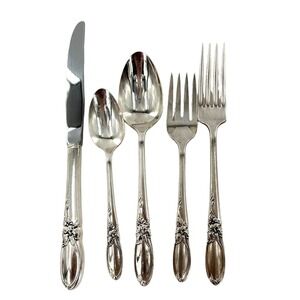 Oneida Community White Orchid Vintage Silverplate Place Setting 5‎ Pieces